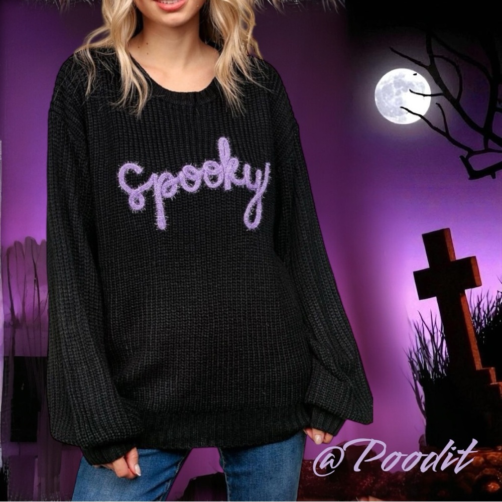 HAPTICS Spooky shimmer piping black knit Halloween sweater S M L